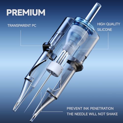 50 Pcs Disposable Tattoo Cartridge Needles #10 Bugpin Assorted Mixed Size Round Liner - 10 Pcs each of 3RL 5RL 7RL 9RL 11RL with Membrane Safety Cartridges for Rotating Tattoo Pen Machine Gun