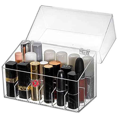 Foraineam 3 Pack Lipstick Holder Organizer with Lid, 18 Spaces Clear Acrylic Lipstick Display Stand Container, Dust-proof Beauty Makeup Storage Case for Cosmetic Dresser Vanity Cabinet Display
