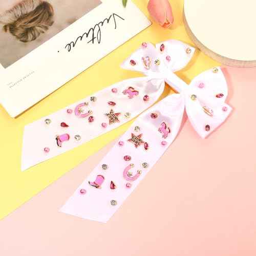 Western Hair Bows for Women Howdy Cowgirl Hair Bow Clips Cowboy Hat Boot Hair Ribbons Jeweled Big Pink Hair Bows Western Hair Accessories Bachelorette Rodeo Nashville Cowgirl Outfits Gifts (Pattern C)