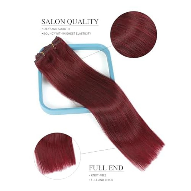 Seamless Clip in Hair Extensions Real Human Hair Red 22 inch 8pcs 120g 100% Unprocessed Full Virgin Hair Pieces for Women Double Weft(22 inch #99J Burgundy)