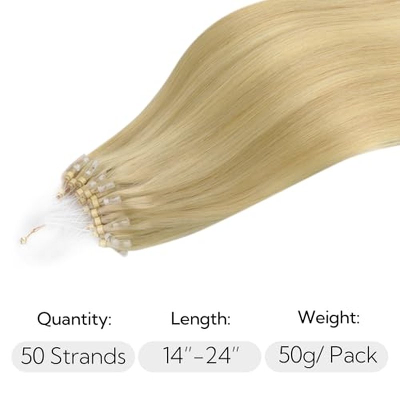 HOTBANANA Micro Ring Hair Extensions Human Hair, 24 inch 50g 50s Light Blonde Highlighted Golden Blonde Micro Beads Real Human Hair Extensions Straight Micro Link Micro Loop Hair Extensions