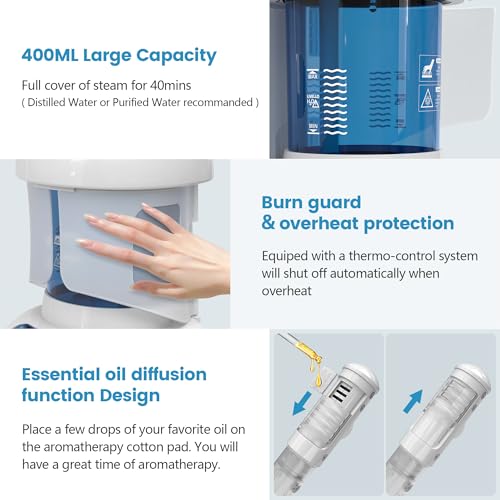 Nisperos Nano Ionic Facial Steamer - 360¡Æ Rotatable Sprayer - 40 Minutes Warm Mist - Humidifier - Professional Face Steamer for Facial Deep Cleaning (White)