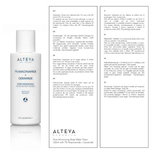 Alteya Organics Pore Minimizing Rose Water Toner (7% Niacinamide + Ceramide) - 4 Fl Oz/120mL