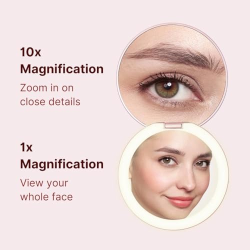 Fancii Taylor LED Lighted Travel Makeup Mirror, Rechargeable, 10x /1x Magnifying, Tru-Glow Lighting System, XL Large 5¡± Wide | Compact Mirror for Purses (Marble Rose)