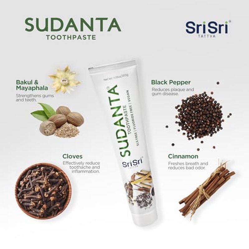 Sri Sri Tattva Sudanta Herbal Toothpaste ? SLS Free & Fluoride Free Natural Ayurvedic Toothpaste for Strong Teeth, Healthy Gums & Oral Care ? 200g (1 Pack)