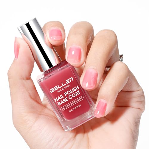 GELLEN 4?in?1 Clear Nail Polish Base Coat Sheer Tinted Red, Ridge Filler, Nail Strengthener & Concealer, Calcium Formula Strengthen Nails, Natural Color Enhance Natural Look, HEMA Free, Anti Yellow