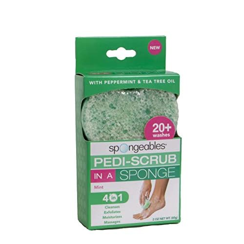 Spongables Pedi Scrub Foot Exfoliating 20+ Wash Sponge, Peppermint and Tea Tree, 3 Count