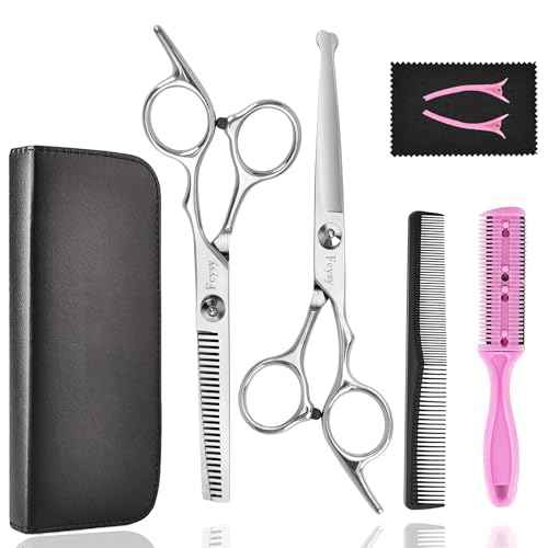Hair Cutting Scissors Thinning Shears Set for Kids, Fcysy 6 in Children Safety Round Tip Haircut Shears Kit, Stainless Steel Hair Cutting Tools for Toddlers, Boys & Girls Home Use Grooming