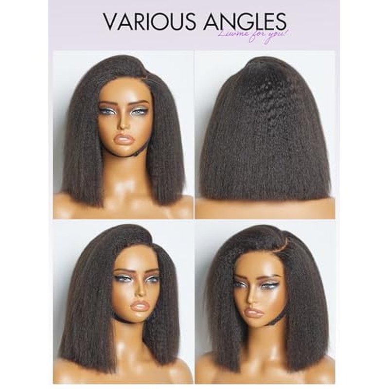 LUVME HAIR Kinky Bob Lace Front Bob Wig 10 Inch Short Kinky Straight Human Hair Wig Glueless