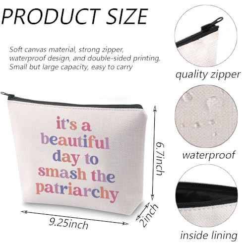 TGBJE Feminist Gift Feminism Girl Power Makeup Bag Equality Gift It's A Beautiful Day To Smash The Patriarchy Zipper Pouch (Smash Patriarchy bag)