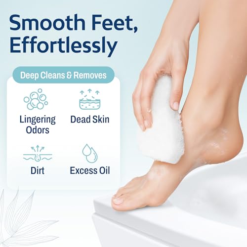 HartFelt Pedicure Exfoliation Beauty Box with 6 Exfoliating Foot Scrubber Bath Sponges & 2 Magic Pumice Stone for Feet Callus Remover | Gentle Sponge Pad & Foot Scrubbing Stone for Deep Cleansing