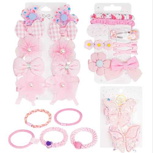 26pcs Hairpins and Hair Bands for Kids Toddler, Butterfly Hair Clips for Teen Girls Kids, Trendy Hairpin for Childs, Hair Clip for Toddlers, Birthday Gift for 4 5 6 7 8 Year Old Girl Hairclips (Pink)