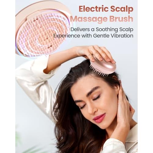 Electric Scalp Massager ? Rechargeable Head Massager with Anion Technology, Portable Anti-Frizz Scalp Tool, Scalp Massager Gift for Men & Women(Pink)
