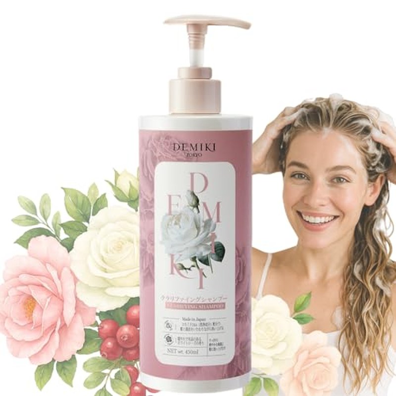 DEMIKI Japanese Shampoo for Women,Anti-Dandruff with Keratin,Clarifying Shampoo for Oily Hair,Sulfate Free,Rose Scent,Volumizing,hair care,Repairs,Strengthens,Nourishes and Softens,450ml 16fl oz
