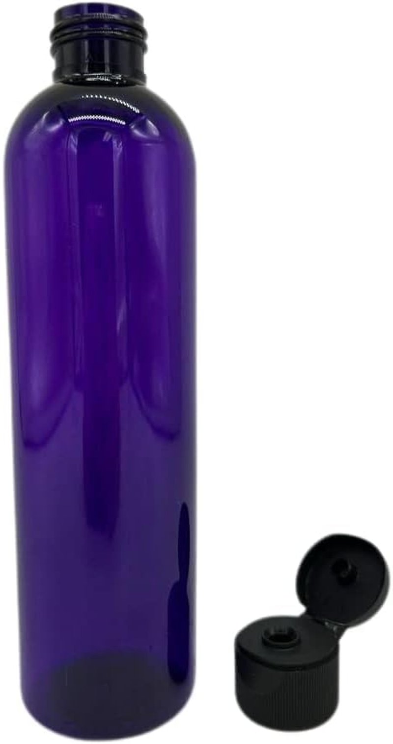 Purple Cosmo Plastic Bottles - 12 Pack Refillable BPA-Free Bottles for Essential Oils | Black Flip Top Cap - 8 oz Made in the USA