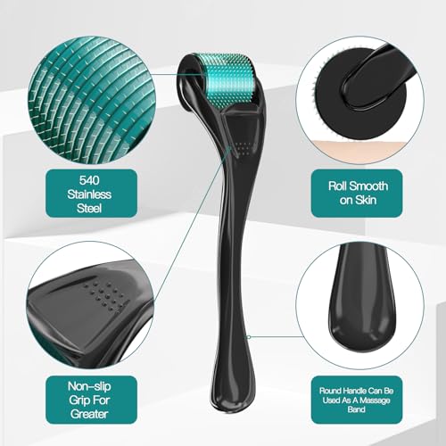 Derma Beard Roller Roller with 540 Titanium Micro Needles Designed for Use at Home on the Face