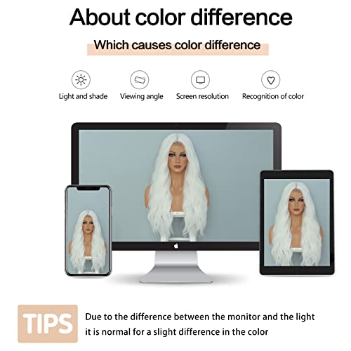 White Wig - Long White Wavy Wigs for Women Middle Part Cosplay Wigs 26 inch Natural Curly Synthetic Wig Heat Resistant Fiber Wigs for Daily Party Use