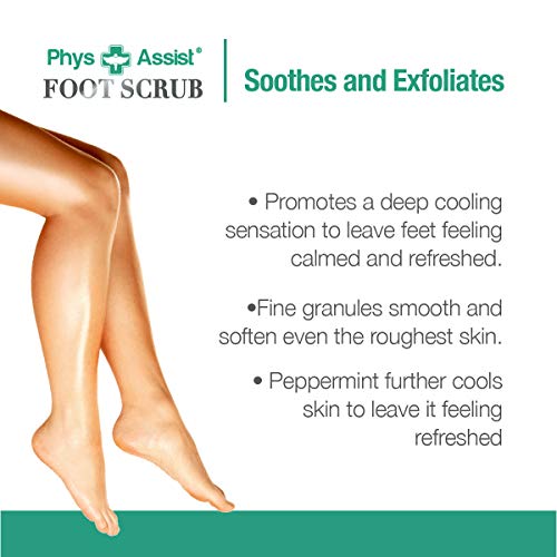 PhysAssist Foot Scrub 8 oz. with Tea Tree, Peppermint Soothes and Exfoliates Promoting a Deep Cooling Sensation Leaving Feet Feeling Calm and Refreshed.