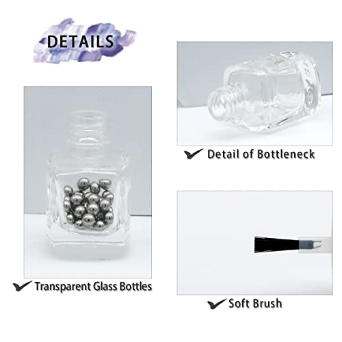 6PCS Empty Nail Polish Bottles with Funnel, Empty Fingernail Polish Bottles Glass Rectangle with Brush & Mixing Balls Black (5ML)
