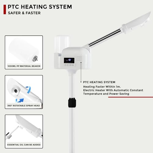 Professional Facial Steamer On Wheels for Esthetician, Touch Screen Vaporizador Facial Steamer with Hot Mist&Timer Function, Spa and Home Use