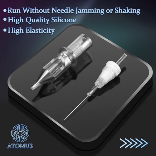 ATOMUS 20pcs Tattoo Cartridge Needles with 20pcs Silicone Ink Cups Size #10 RL RS RM M1 Round Liner Tattoo Needles for Tattoo Gun Pen Liner Pattern (1RL)