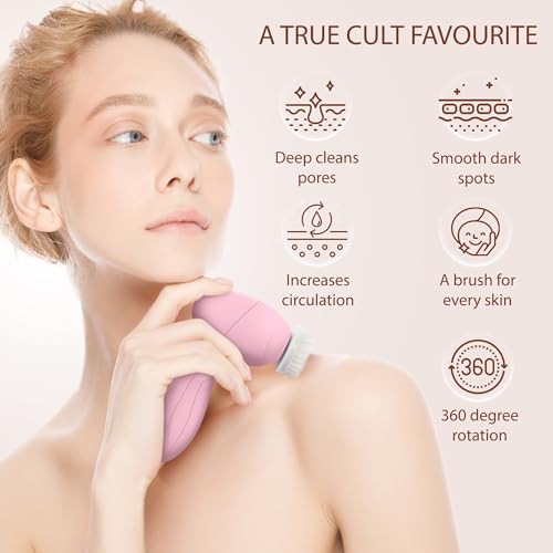 Face Scrubber | Facial Cleansing Brush Exfoliator Skin Care Products Beauty Products Powered Electric Wash Exfoliating Spin Cleanser Cleaning Scrub Including 7 Heads (Rose Quartz)