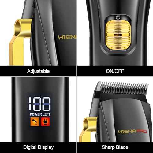HIENA PRO Professional Hair Clippers and T-Blade Trimmer Kit for Men Cordless Complete Barber Kit Hair Cutting Kit Haircut Set with LED Display & USB Rechargeable (Black)