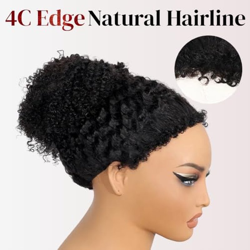kiss love Kinky Curly Half Wig Human Hair Upgrade 4C Edge Hairline 180 Density 3 In 1 Seamless Flip Over Half Wigs With Drawstring Beginner Friendly Glueless Put and Go Headband Wig For Women