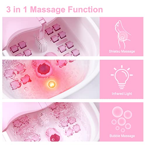 Foot Spa Bath Massager with Heat Bubbles and Vibration Massage and Jets, 16oz Tea Tree Oil Foot Soak Epsom Salt, WHALSTAR Collapsible Foot Bath Bucket With Infrared Fighting Infections & Remote - PINK