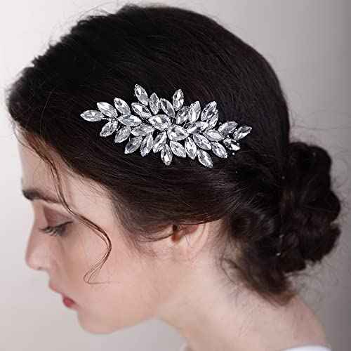 Crystals Hair Comb for Bride for Women for Girls Cute Teardrop Hair Comb Slide Multi-Color Purple