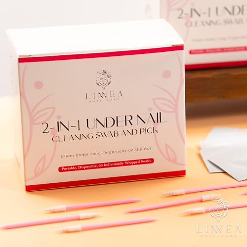 LINNEA Under Nail Cleaning Swab & Picks, 2-in-1 Disposable Nail Cleaner, 60 Individually Wrapped, Pre-Soaked in 70% Isopropyl Alcohol, Fingernail Cleaning Tool for Hygiene & Nail Care