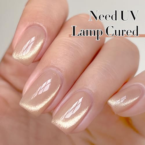 Double Rhythm Cat Eye Gel Polish with Magnet 15ML Ice Glass Holographic Glitter Shimmer Translucent Sheer Color Salon Soak Off Magnetic at Home (Milky Nude-MC1121)