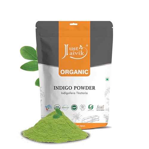 Just Jaivik 100% Organic Indigo Powder - 227 gms / 1/2 LB Pound / 08 Oz - Indigofera Tinctoria- A 100% Organic Hair Dye - Color your hair dark brown to black with Henna