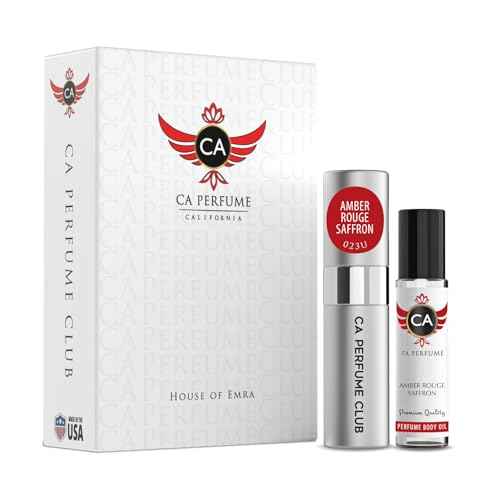 CA Perfume Duo Impression of Amber Rouge Saffron For Women and Men Fragrance Layering Set Bundle ? Eau De Parfum + Body Oil Roll-On Bottle (Set of 2, 0.27 Fl Oz + 0.33 Fl Oz)