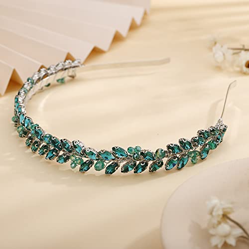 Teyglen Bridal Malachite Green Rhinestone Crystal Handmade Hair Hoop Headband (Women, Hair Styling, Wedding, Christmas, Adult, 1 Count)