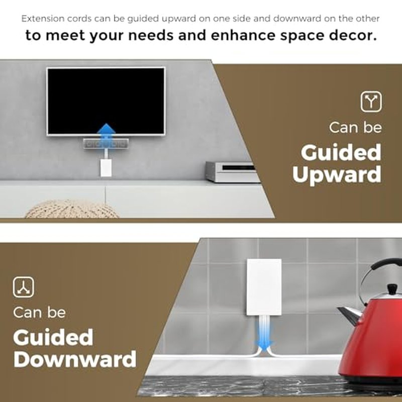 Outlet Concealer Power Strip-Outlet Cover Extender with 3AC Outlets-5ft Flat Plug Extension Cord,Universal Size,1625W for Kitchen, Home and Office,Child & Pet Safe(Dual 5 Foot)