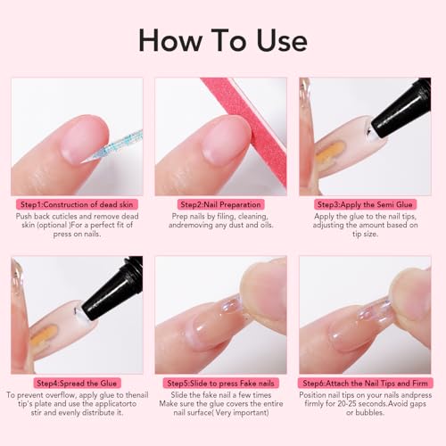 Curvlife Newly Upgraded Quick Drying 10g Semi Solid Nail Glue with 10ml Remover for Press On Nails Tips No Need for UV Lamp Long Lasting Fake Acrylic Nails Kit Glue Gel