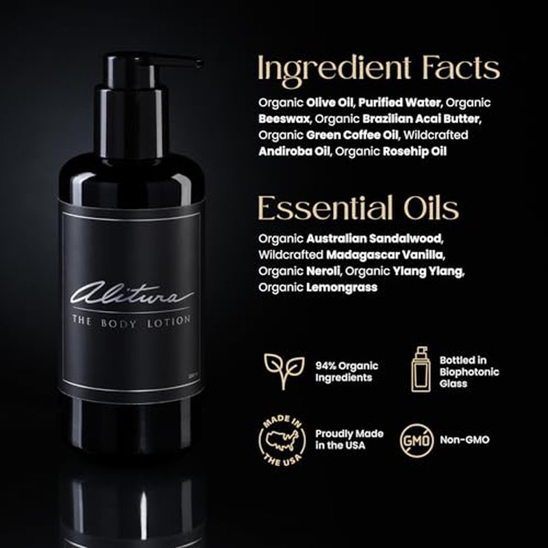 Alitura Naturals Organic Face & Body Lotion ? Anti-Aging Moisturizer with Olive Oil & Acai Butter ? Hydrating Cream for Dry, Sensitive & Aging Skin ? For Men & Women ? 200ml