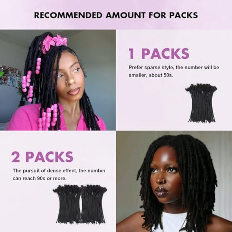 16 inch 50 Strands Loc Extensions Human Hair, 0.4cm Width 100% Human Hair Dreadlock Extensions for Men/Women, Can be Dyed Soft Dreads Extensions,1b