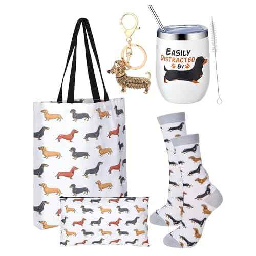 Abbylike Dachshund Gifts for Women Weiner Dog Tote Bag Cosmetic Bag Cup Keychain and Socks for Dachshund Dog Lover Mom