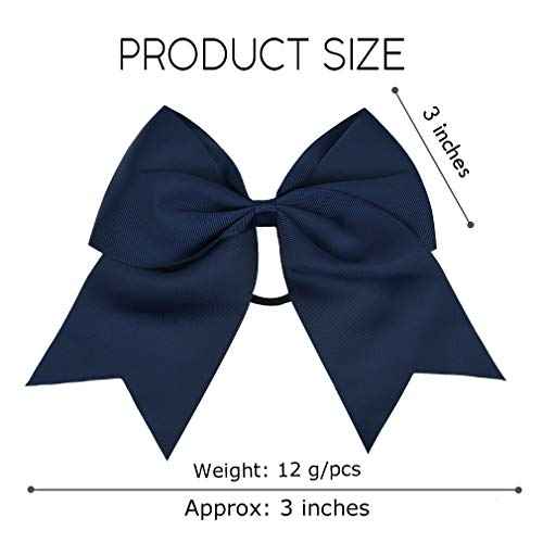 DEEKA 12PCS 8" Large Cheer Hair Bows Ponytail Holder Handmade for Teen Girls Softball Cheerleader Sports-Navy Blue