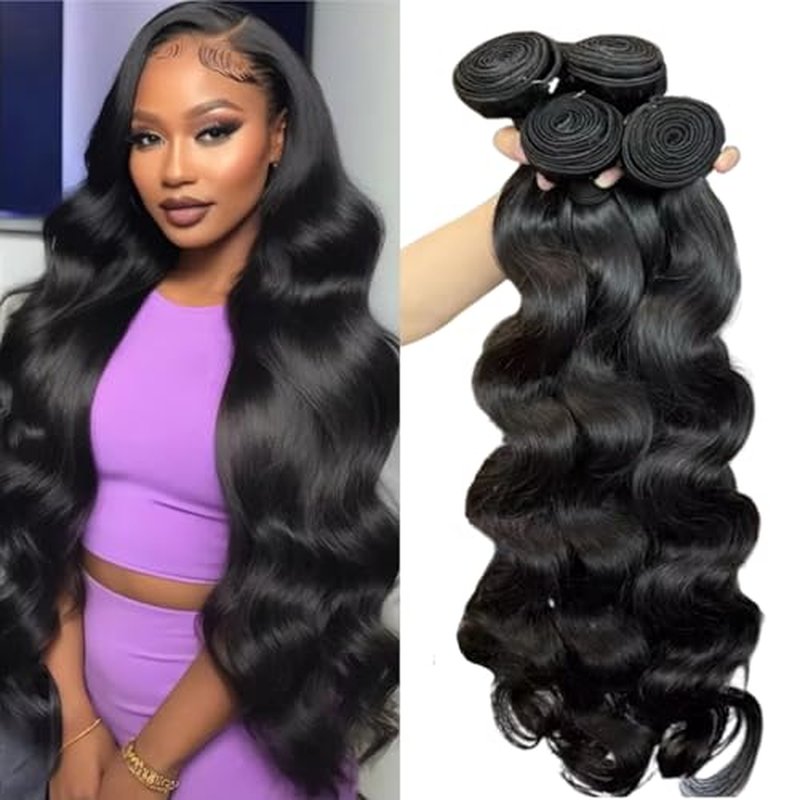 12A Human Hair Bundles 20 22 24 26 Inch Body Wave 100% Unprocessed Brazilian Virgin Hair 4 Bundles Deals Human Hair Extensions Quick Weave Human Hair Natural Black Color