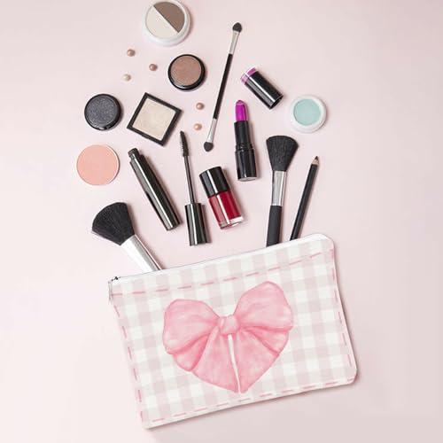 10 Pcs Pink Bow Makeup Bag Coquette Pink Bow Cosmetic Bag for Women Bow Themed Travel Zipper Pouch Coquette Party Favor for Birthday Christmas Graduation