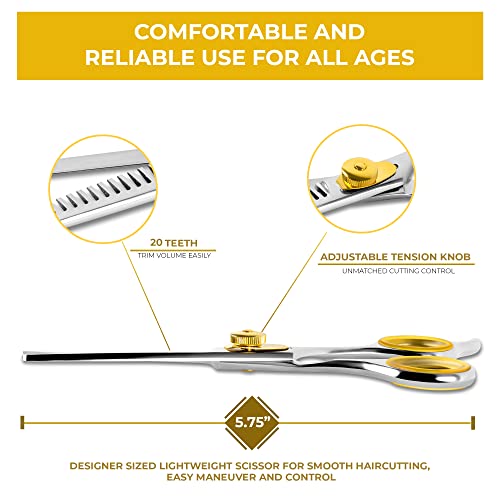 SHARF Gold Touch Barber 5.75 Inch, 20-Tooth Professional Thinning Shears 440c Japanese Stainless Steel Barber Scissors For Men and Women