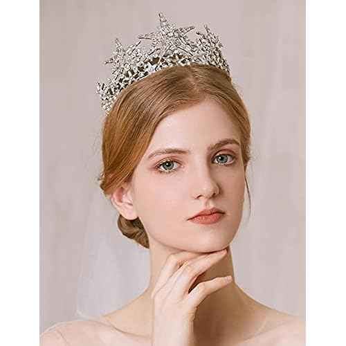 JWICOS Silver Shining Star Princess Tiara Crown for Women and Brides Bridal Hair Accessories for Engagement Wedding Prom Pageant