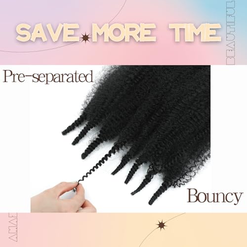 Spring Afro Twist Hair, 20 Inch Springy Marley Twist Braiding Hair Pre-Separated 6 Packs Spring Twist Afro Kinkys Bulk Hair for Soft Locs Crochet Hair Extensions for Black Women (1B, 20inch)