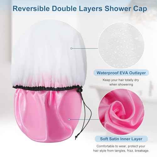 3 Pcs Super Jumbo Satin Lined Shower Cap for Women, Extra Large, Adjustable for Braids, Long Hair & Locs Dreadlocks