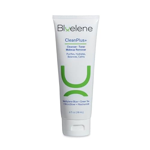 Bluelene CleanPlus+ Face Cleanser/Toner/Makeup Remover with Super Antioxidant Methylene Blue, Niacinamide, and MicroSilver. Gentle, Aloe Vera-Based Formula. Suitable for Sensitive Skin