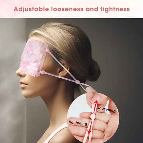 Rose Quartz Eye Mask - with Adjustable Strap for face 100% Natural Gemstone Jade Sleep Mask for Hot & Cold Anti Aging Therapy