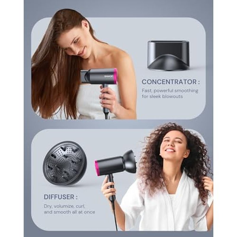 Hair Dryer with Diffuser for Curly Hair, 1800W Ionic Blow Dryer for Women & Men, Fast-Drying, Lightweight, Low Noise, Hair Care Styling Tool for Home, Travel